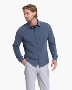Long Sleeve Bridge Button Down | Azure 9 Long Sleeve Bridge Button Down | Azure -TrendSphere V1002AZR 2581