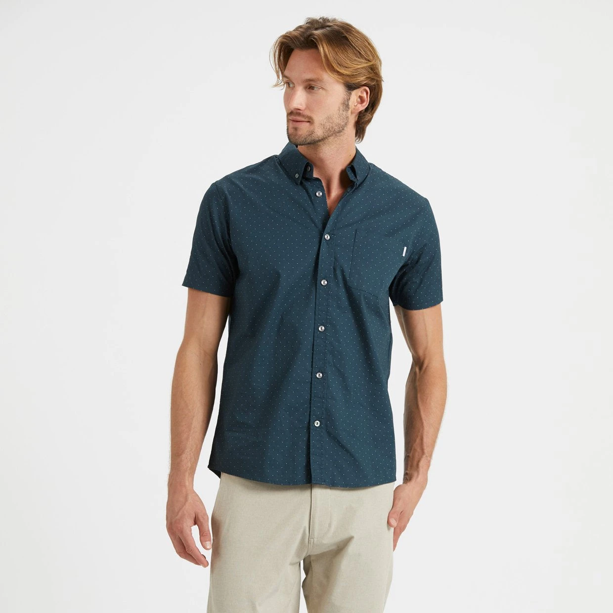 Crest Short-Sleeve Button-Down | Indigo Micro Dot 4 Crest Short-Sleeve Button-Down | Indigo Micro Dot - Image 2