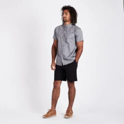 Crest Short Sleeve Button-Down | Grey Micro Dot -TrendSphere V150MDG 4