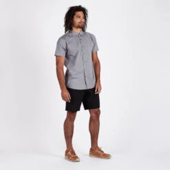 Crest Short Sleeve Button-Down | Grey Micro Dot -TrendSphere V150MDG 5
