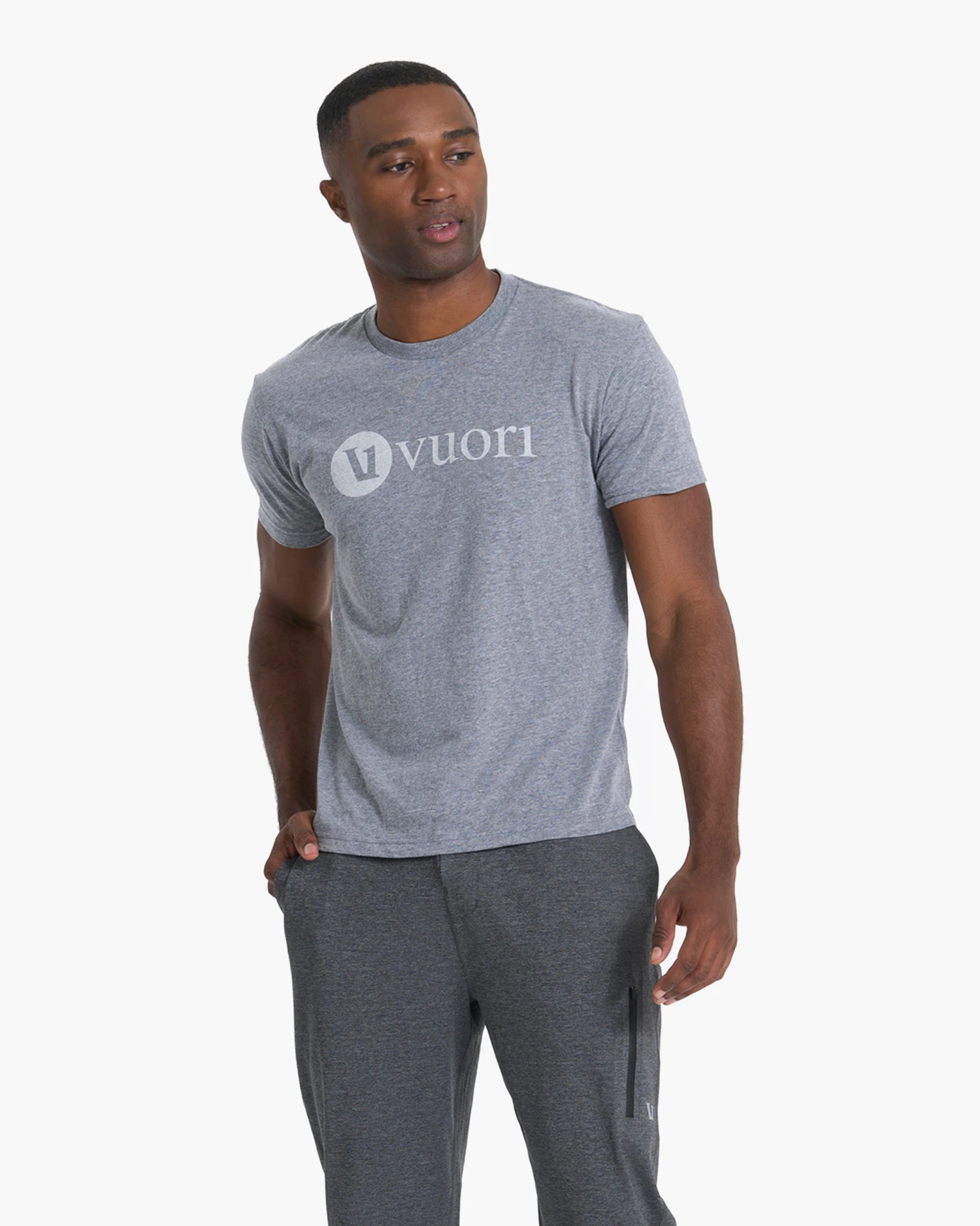 V1 Vuori Wordmark Logo Tee | Heather Grey Salt 4 V1 Vuori Wordmark Logo Tee | Heather Grey Salt - Image 2