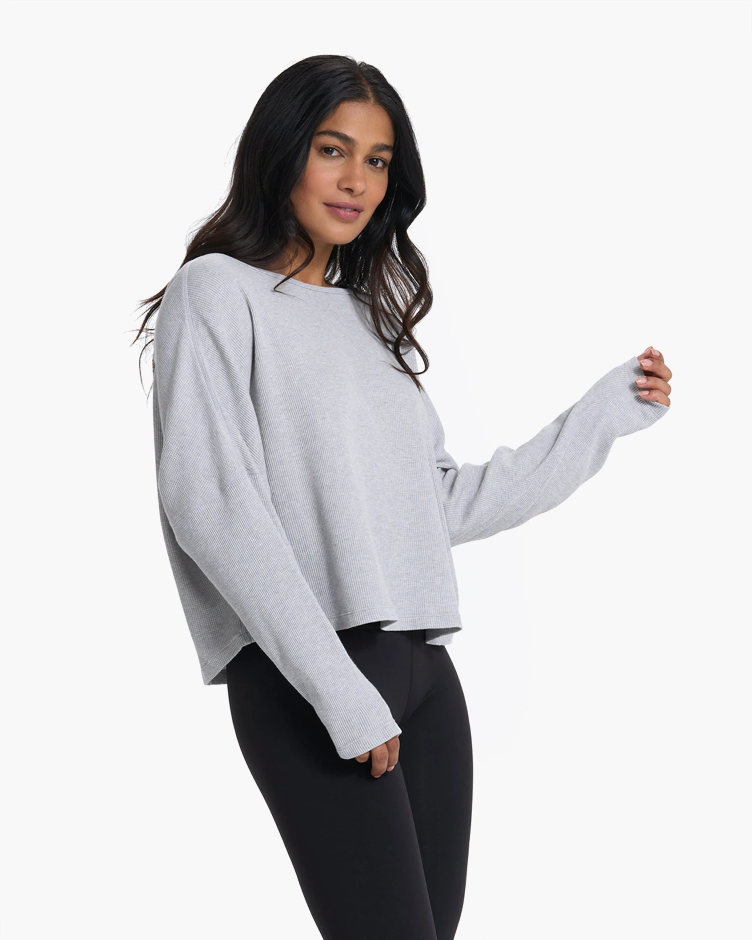 Slouchy Waffle Crew | Light Heather Grey 5 Slouchy Waffle Crew | Light Heather Grey - Image 3