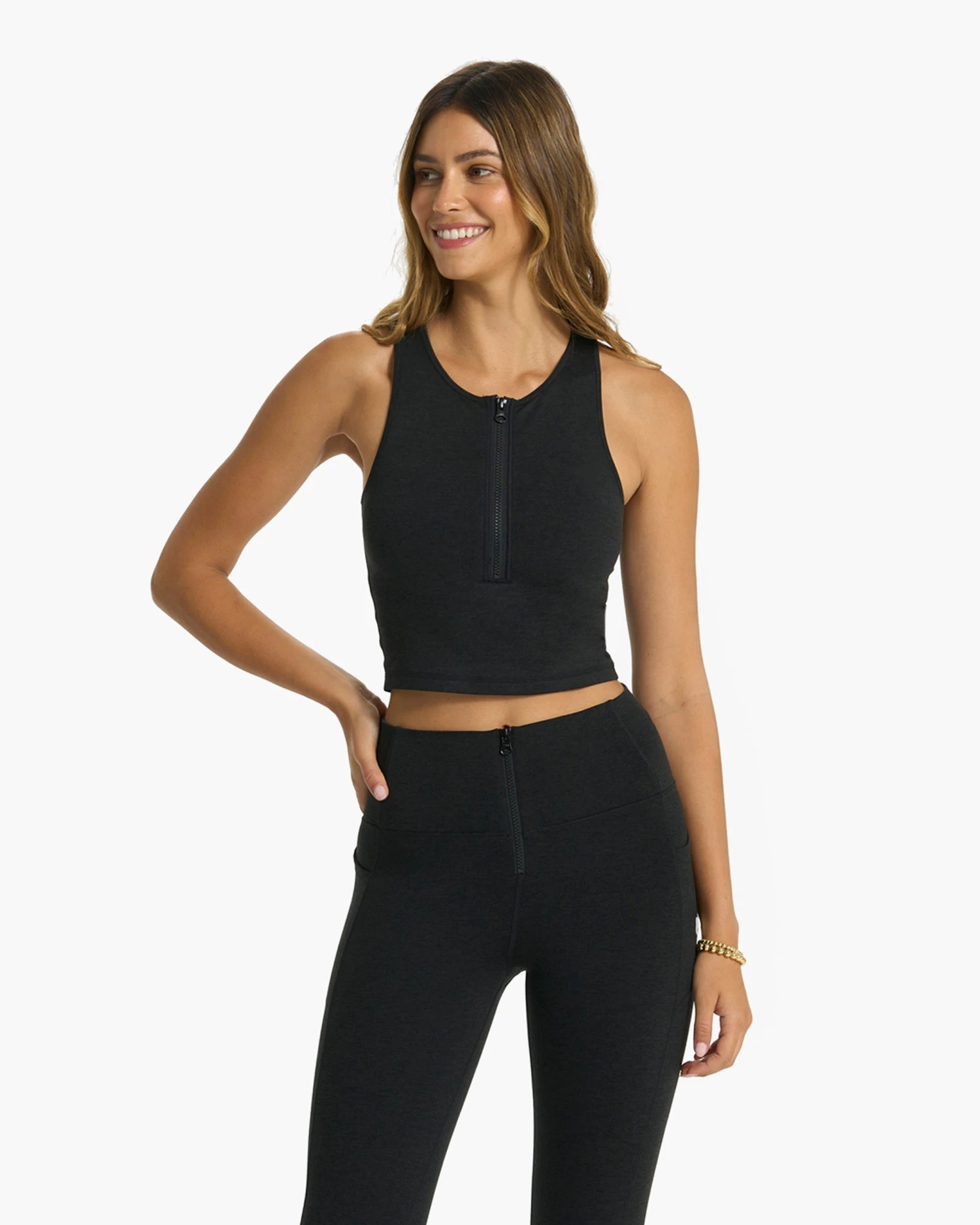 Granite Heathered Zip Tank | Black Heather 3 Granite Heathered Zip Tank | Black Heather