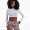 Long-Sleeve Lux Crop Tee | Platinum Heather 1 Long-Sleeve Lux Crop Tee | Platinum Heather -TrendSphere VW422HZL 01409