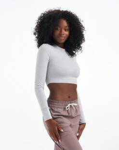Long-Sleeve Lux Crop Tee | Platinum Heather 7 Long-Sleeve Lux Crop Tee | Platinum Heather -TrendSphere VW422HZL 01425