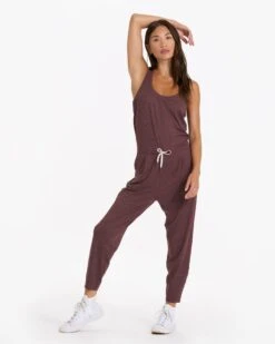 Lux At Ease Jumpsuit | Chestnut Heather -TrendSphere VW458HCH 02642