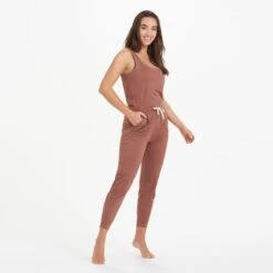 Lux At Ease Jumpsuit | Dark Terracotta Heather -TrendSphere VW458HDT 7577