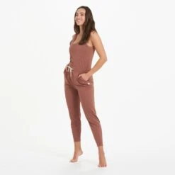 Lux At Ease Jumpsuit | Dark Terracotta Heather -TrendSphere VW458HDT 7592